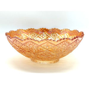 Marigold Carnival Glass Bowl Hattie Luster Glass with Scalloped Edges